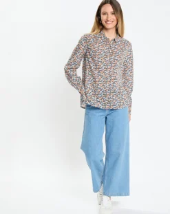 Chemise à Fleurs orange/bleu