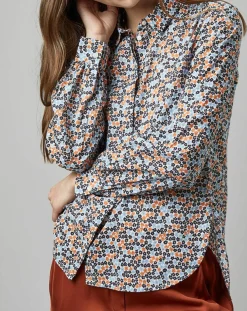 Chemise à Fleurs orange/bleu