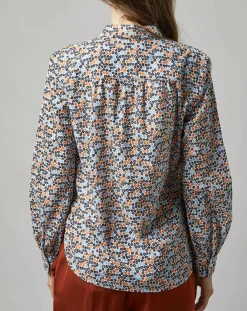 Chemise à Fleurs orange/bleu