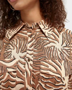 Chemise 100% Lin imprimée corail beige