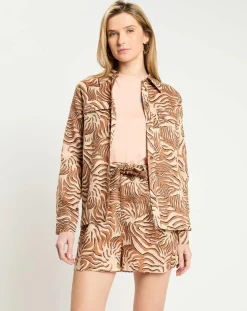 Chemise 100% Lin imprimée corail beige