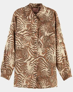 Chemise 100% Lin imprimée corail beige