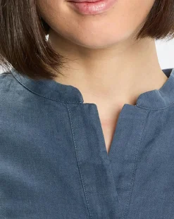 Chemise 100% Lin sans manches Col bleu moyen