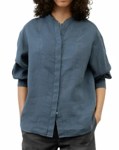 Chemise 100% Lin sans manches Col bleu moyen