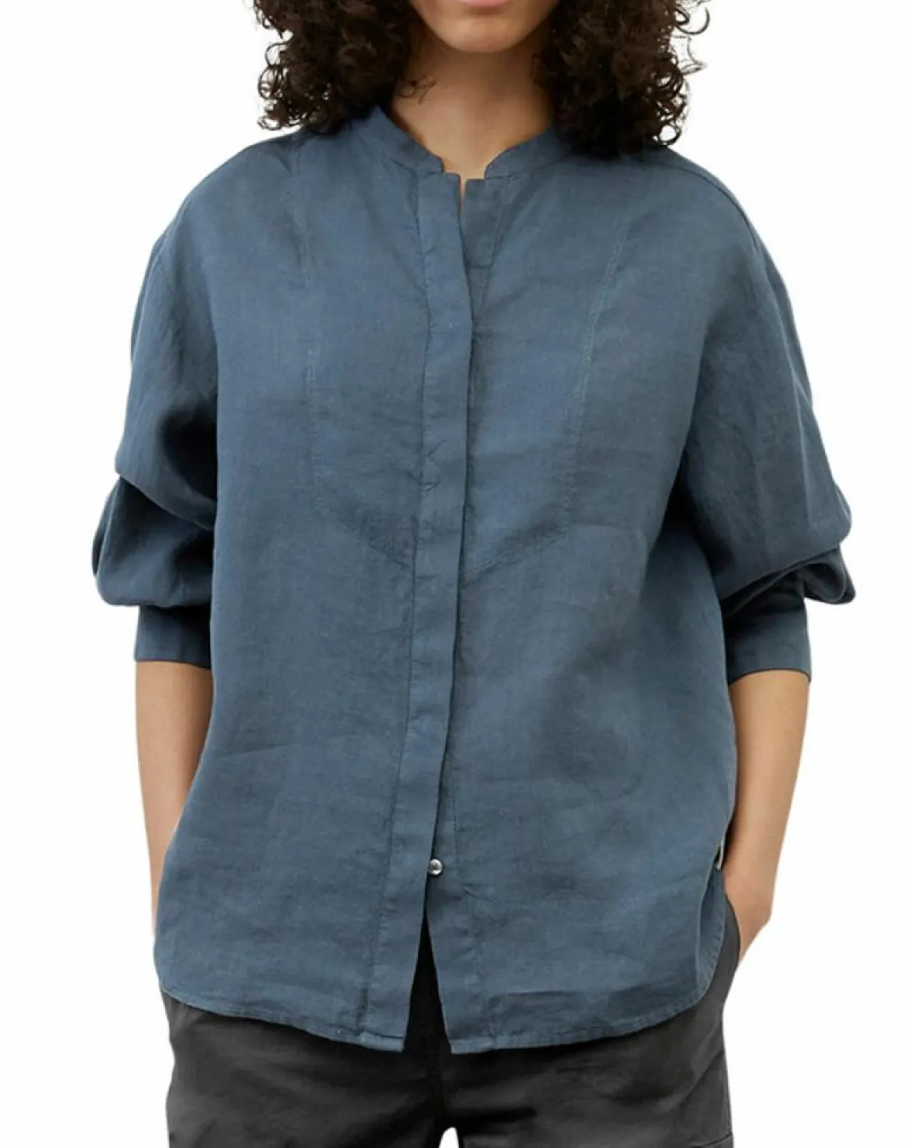 Chemise 100% Lin sans manches Col bleu moyen