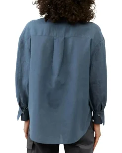 Chemise 100% Lin sans manches Col bleu moyen