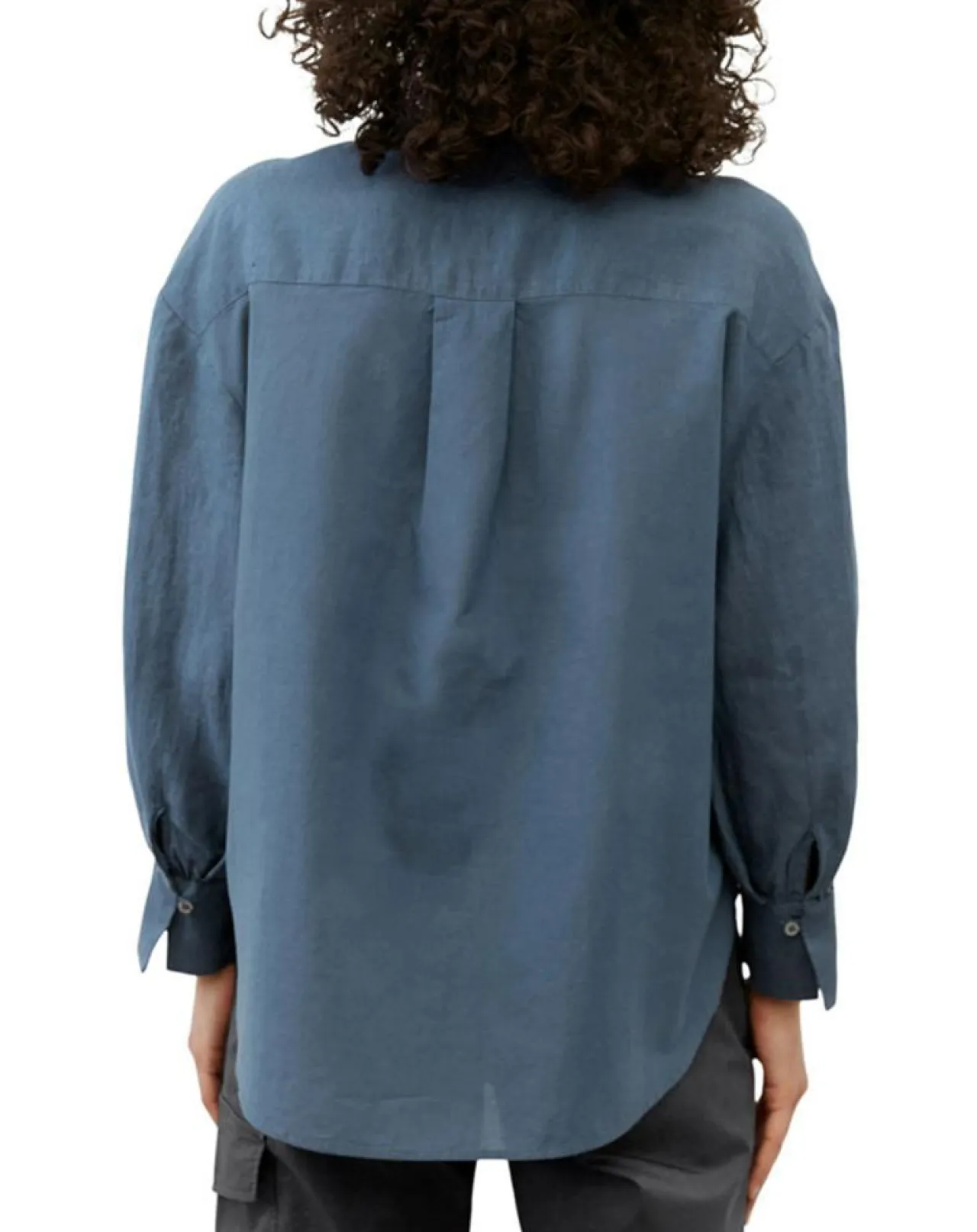 Chemise 100% Lin sans manches Col bleu moyen