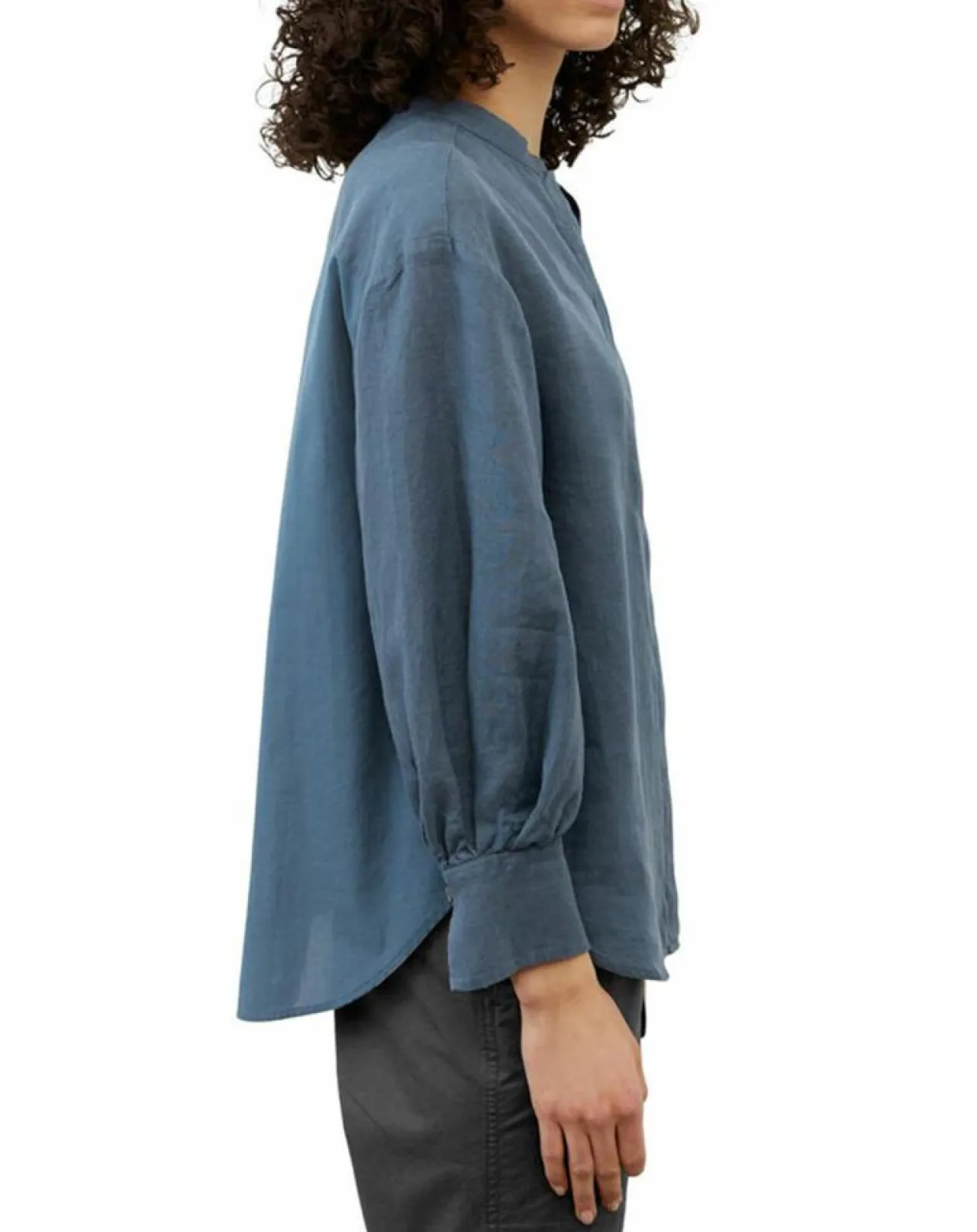 Chemise 100% Lin sans manches Col bleu moyen