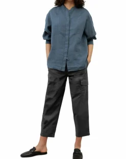 Chemise 100% Lin sans manches Col bleu moyen