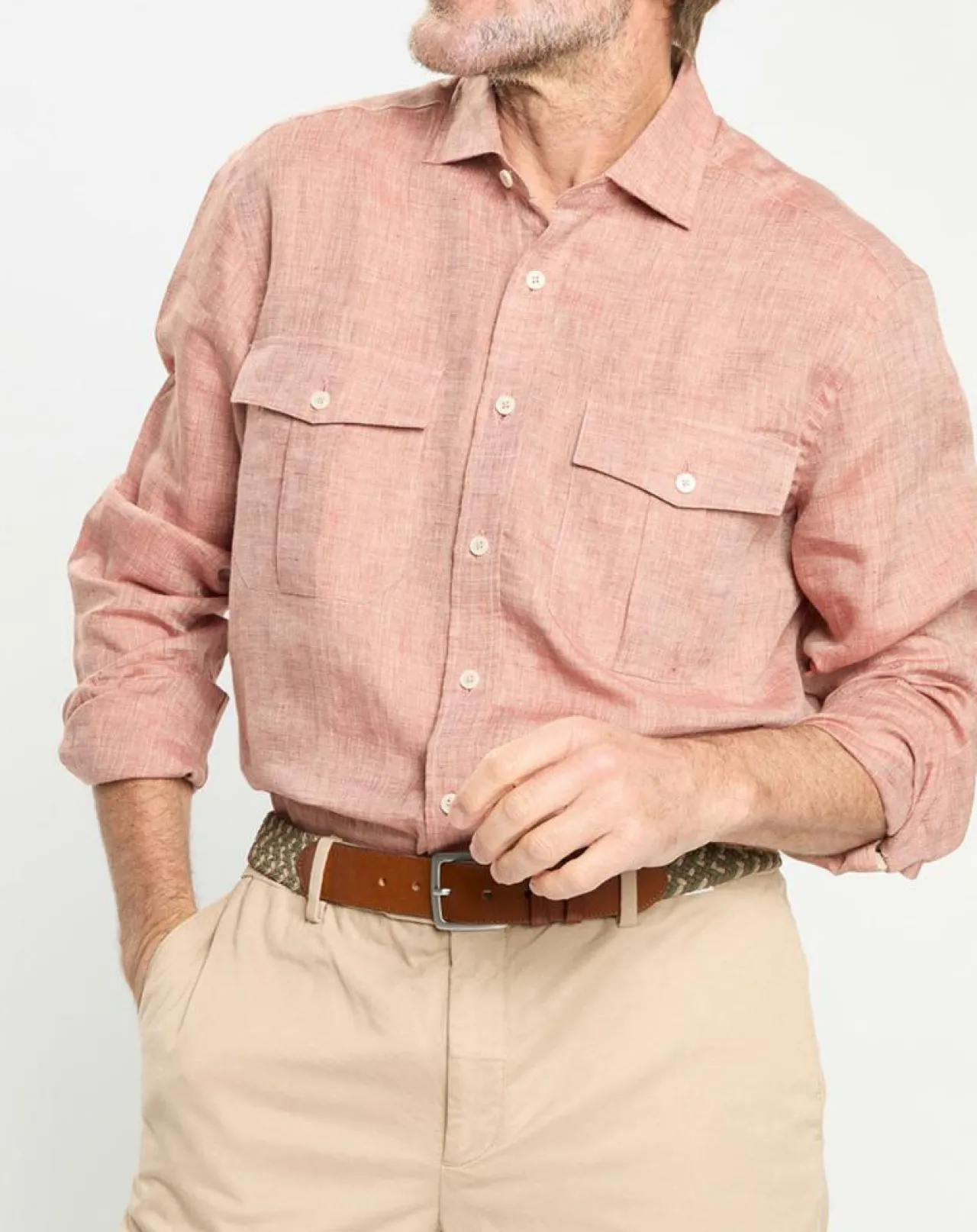 Chemise 100% Lin Slim Fit double poche orange moyen