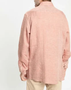 Chemise 100% Lin Slim Fit double poche orange moyen