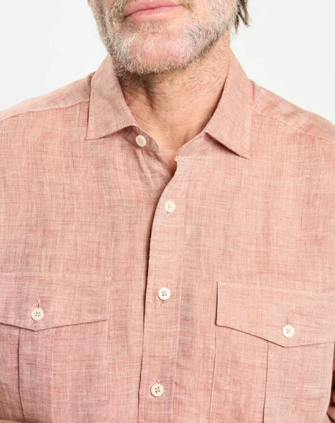 Chemise 100% Lin Slim Fit double poche orange moyen