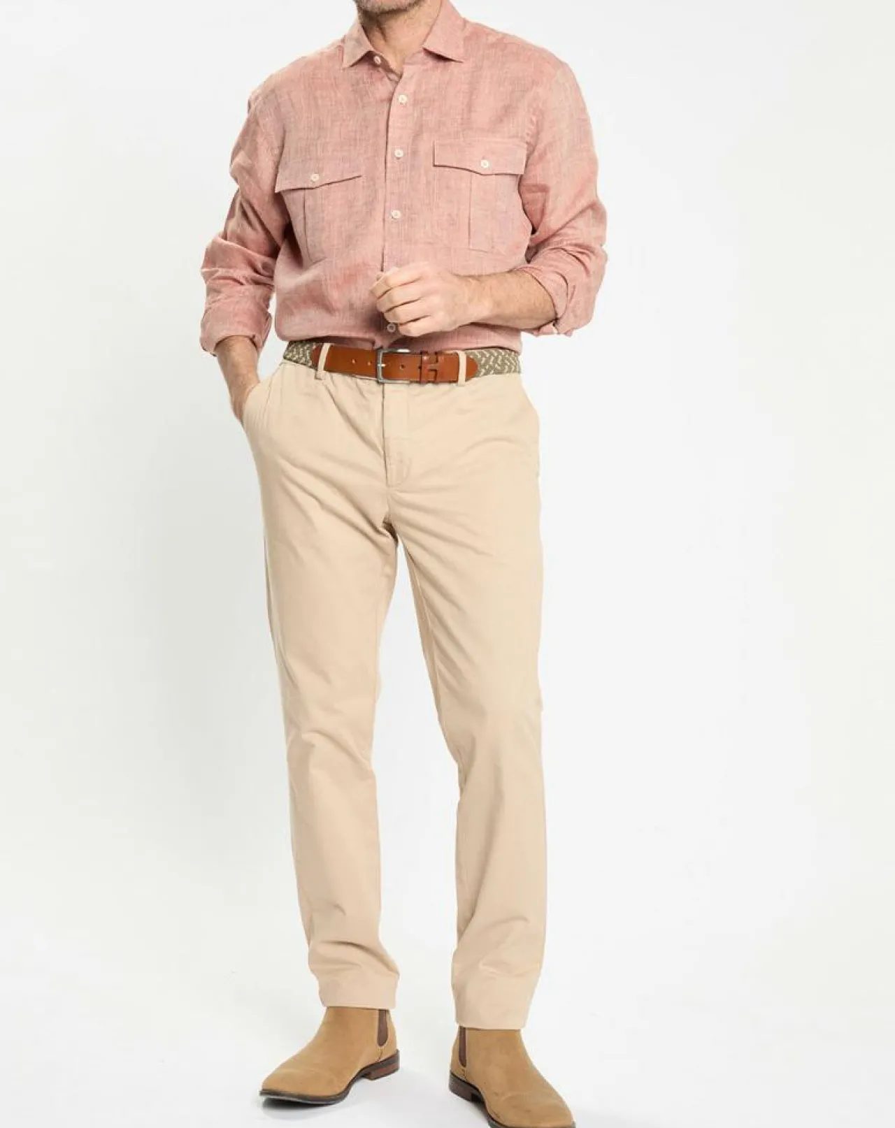 Chemise 100% Lin Slim Fit double poche orange moyen