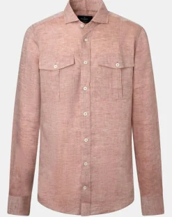 Chemise 100% Lin Slim Fit double poche orange moyen