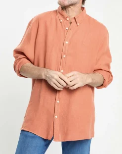 Chemise 100% Lin Slim Fit orange moyen