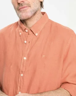 Chemise 100% Lin Slim Fit orange moyen