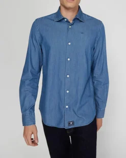 Chemise ajustée chambray bleu denim