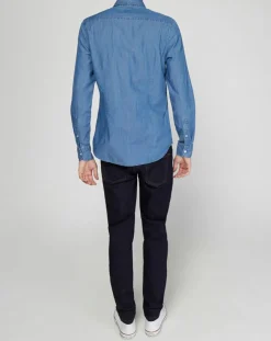 Chemise ajustée chambray bleu denim