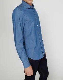 Chemise ajustée chambray bleu denim
