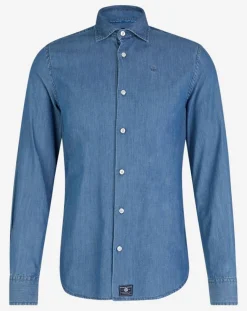 Chemise ajustée chambray bleu denim