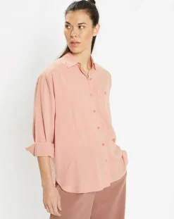 Chemise ample en Coton mélangé Paros rayée rose moyen