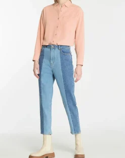 Chemise ample en Coton mélangé Paros rayée rose moyen