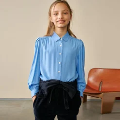 Chemise Avatar fluide épaules bouffantes bleue