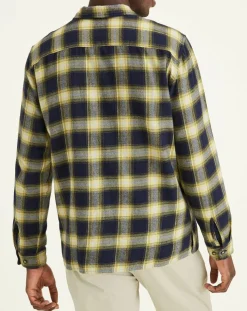 Chemise Classique LS Camp à carreaux touché flanelle bleu marine/jaune