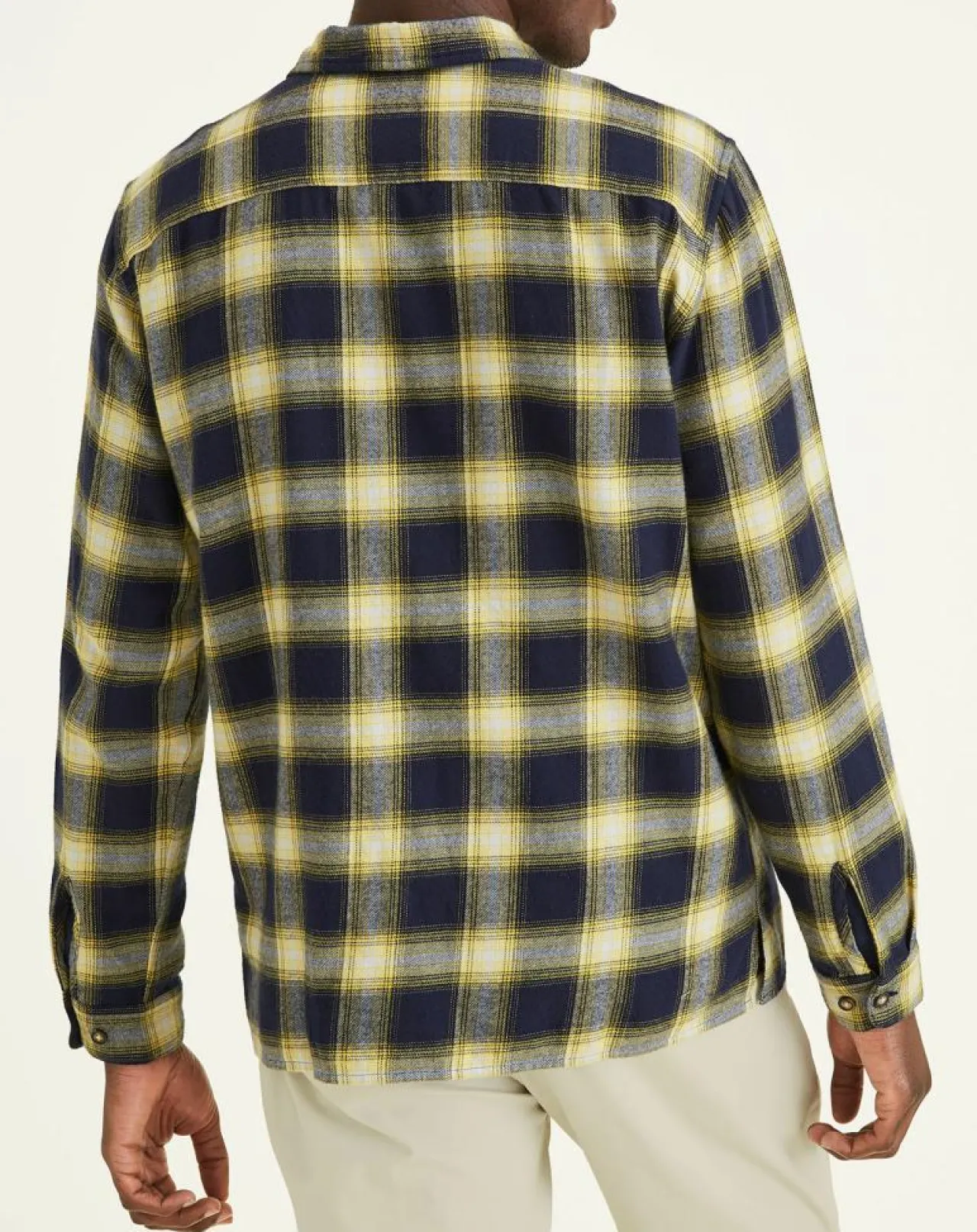 Chemise Classique LS Camp à carreaux touché flanelle bleu marine/jaune