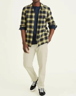 Chemise Classique LS Camp à carreaux touché flanelle bleu marine/jaune