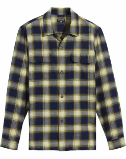 Chemise Classique LS Camp à carreaux touché flanelle bleu marine/jaune