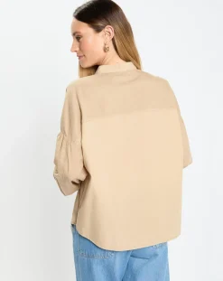 Chemise Col Mao Poche beige moyen