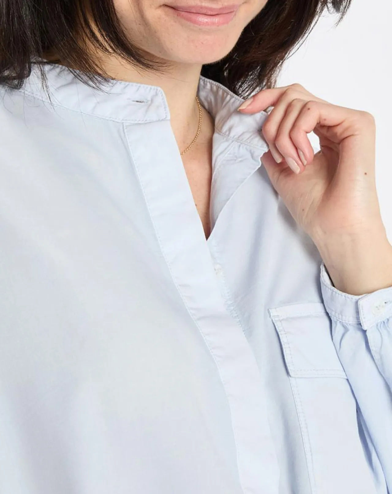 Chemise Col Mao Poche bleu clair