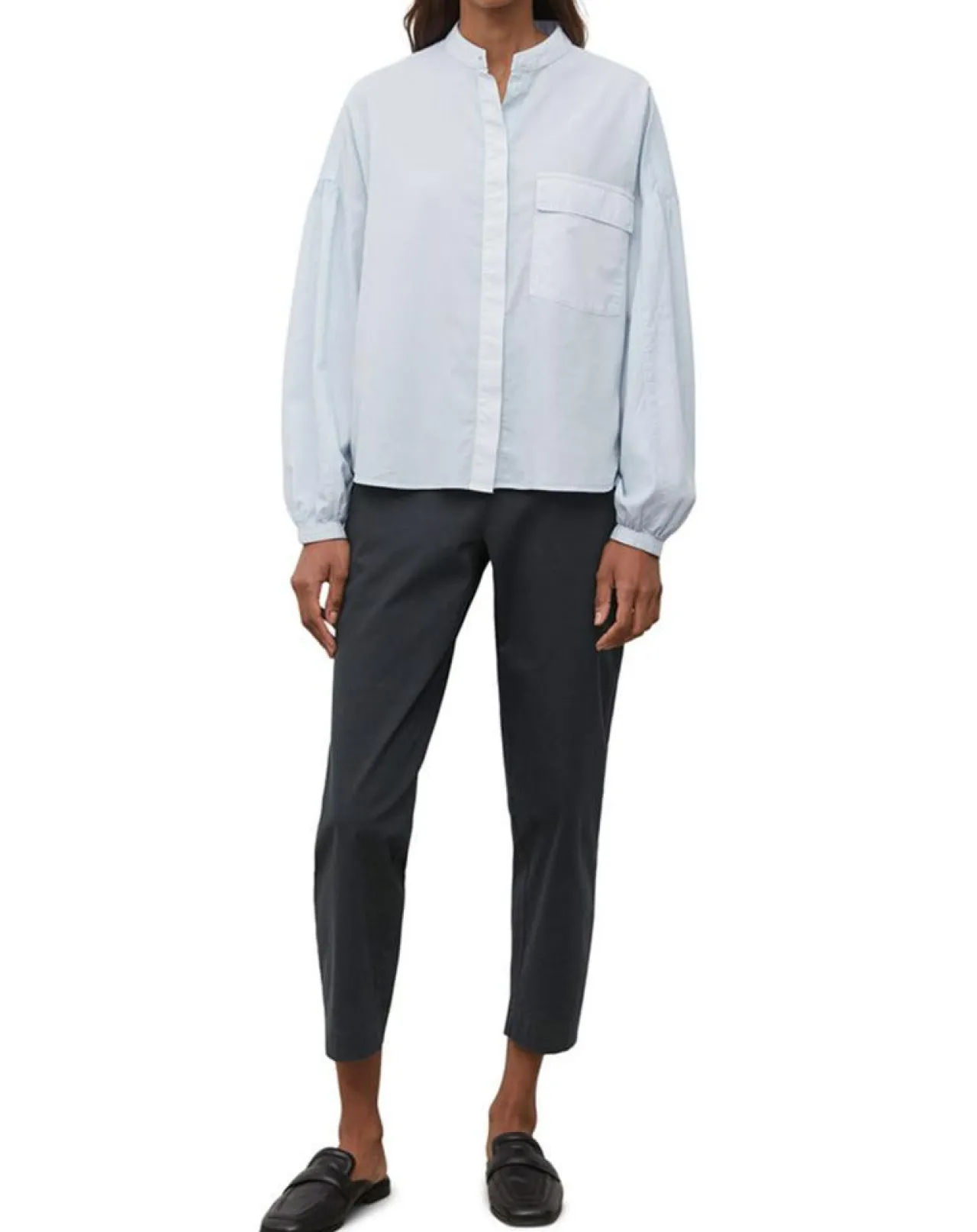 Chemise Col Mao Poche bleu clair