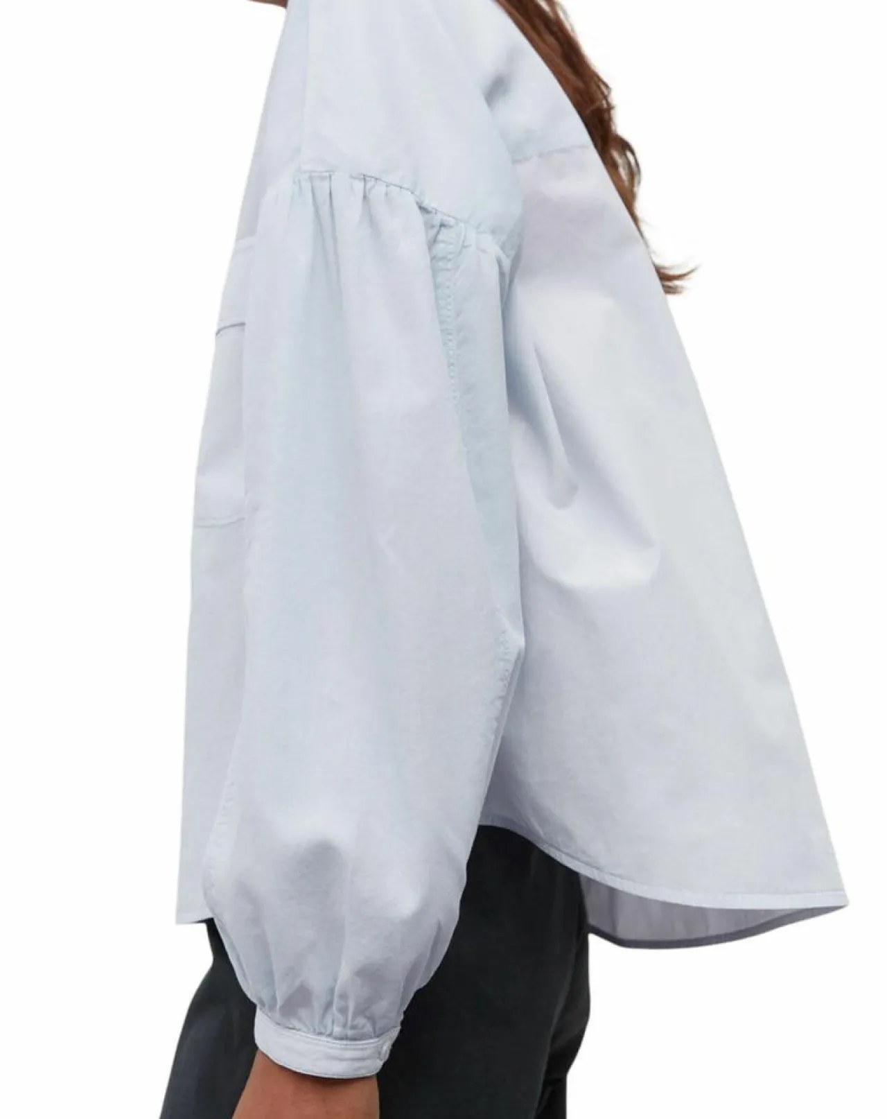 Chemise Col Mao Poche bleu clair