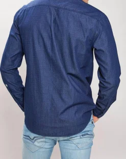 Chemise confort à micro points bleue