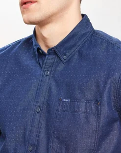 Chemise confort à micro points bleue
