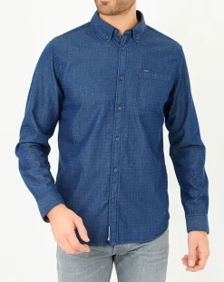 Chemise confort à micro points bleue