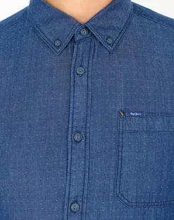 Chemise confort à micro points bleue
