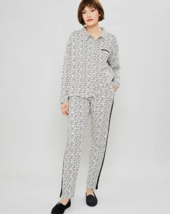 Chemise de pyjama Flower imprimée beige/noir