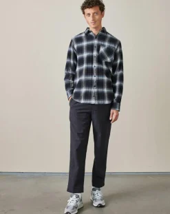 Chemise droite en Flanelle Guss à carreaux marine