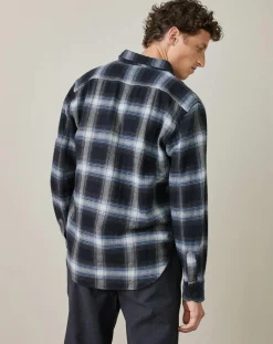 Chemise droite en Flanelle Guss à carreaux marine