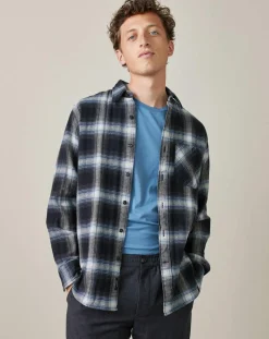 Chemise droite en Flanelle Guss à carreaux marine