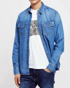 Chemise droite en jean Archive bleue