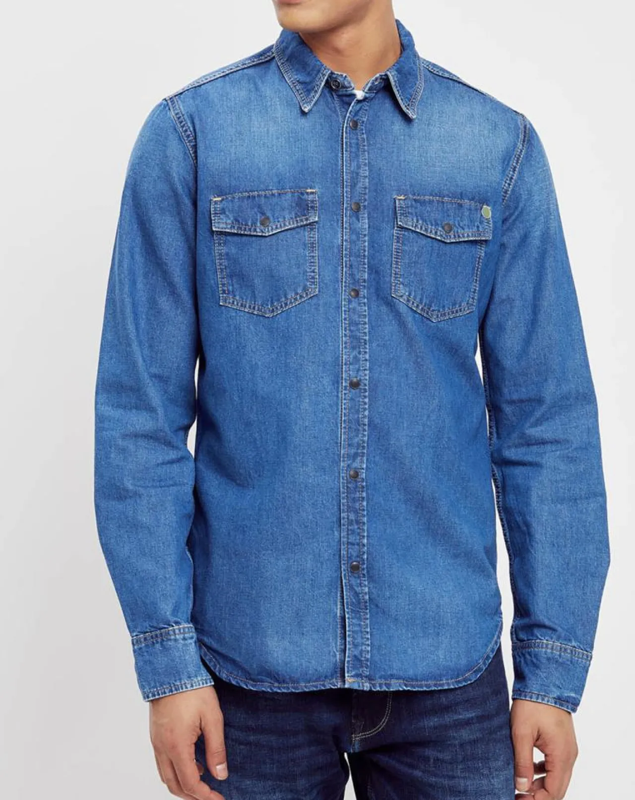 Chemise droite en jean Archive bleue