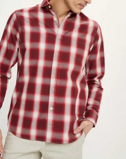 Chemise droite Geev à carreaux rouge