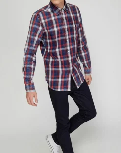 Chemise droite Washed carreaux rouge/bleu/blanc