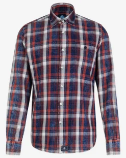 Chemise droite Washed carreaux rouge/bleu/blanc