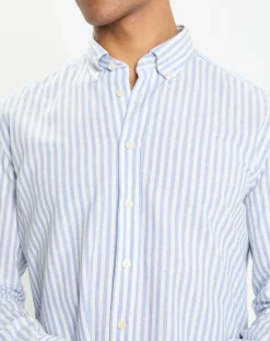 Chemise en Coton & Lin Slim Fit à rayures bleu/blanc