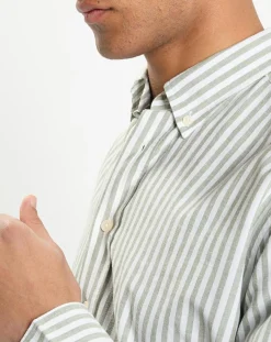 Chemise en Coton & Lin Slim Fit à rayures kaki/blanc